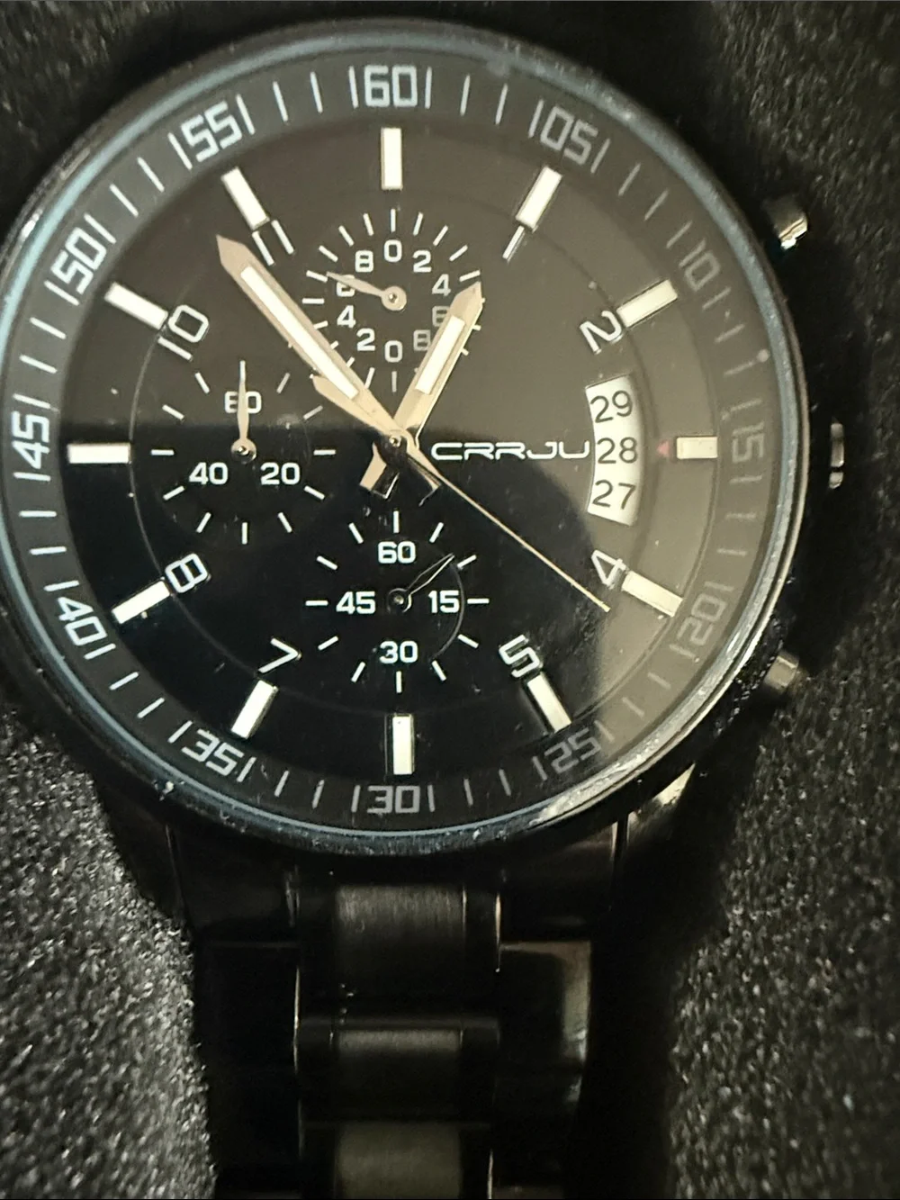 CRRJU CJ2214 Black Stainless Steel Watch Date Chronograph Wristwatch
